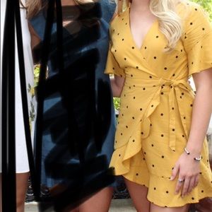 Mustard polka dot wrap dress